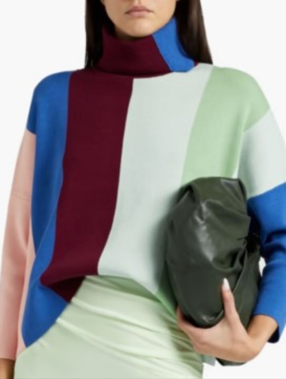 VVB Victoria Beckham Colorblock Turtleneck Sweater - Multi Three Quarter Sleeve - Picture 3 of 8